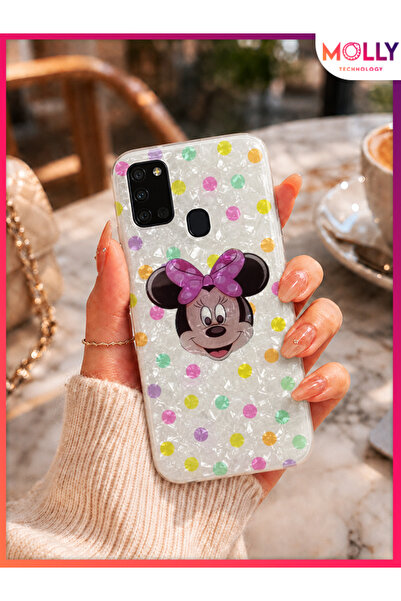 Molly SAMSUNG GALAXY M31 İçin Beyaz Sedefli Puantiyeli Minnie Desenli Silikon...
