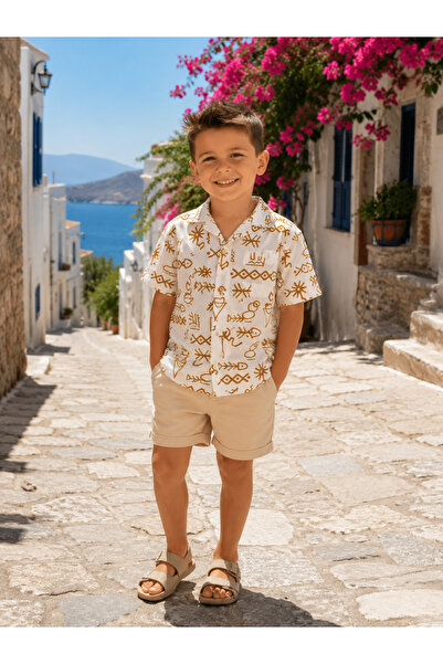 STYLENEST ERKEK ÇOCUK DESENLİ YAZLIK KETEN GÖMLEK 9-14 YAŞ
