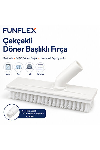 FunFlex 360° Döner Başlıklı Sert Kıllı Çekçekli Temizlik Fırçası Universal Sap Uyumlu