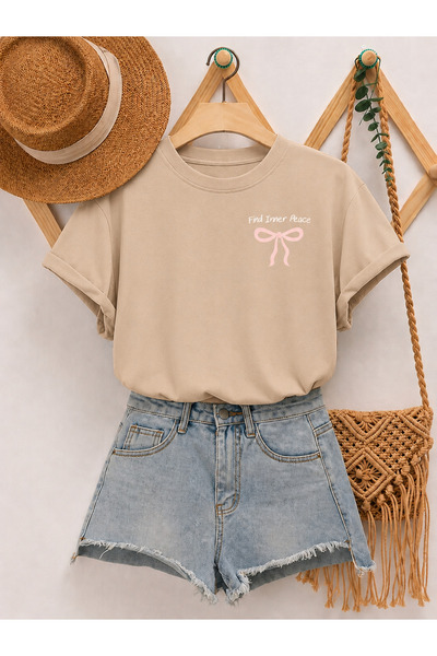 Trend Sizde Μπλουζάκι Unisex σε μπεζ χρώμα με στάμπα Cepkurdele και λαιμόκοψη...