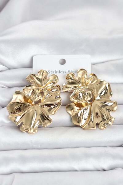 Inure Jewelry 316L Steel Gold Color Lotus Model Women's Earrings