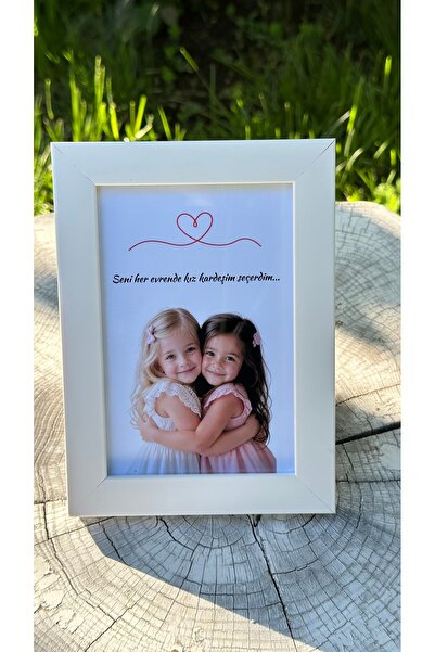 Atelier Baskı Kız Kardeş Arkadaşa Tasarımlı Camlı Beyaz Çerçeve 10x15 cm - Ki...