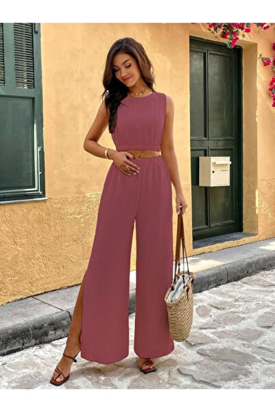 Efnaz style طقم رياضي نسائي بفتحات جانبية وبنطلون مطاطي
