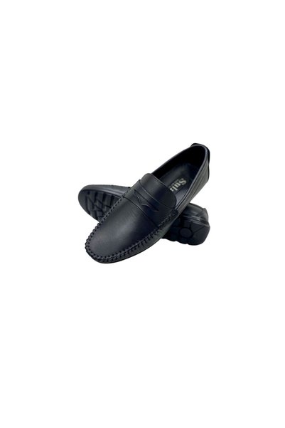 SULA Men's Summer Loafers with Belt, Leather, Black, Textile Inside, Poly Sole