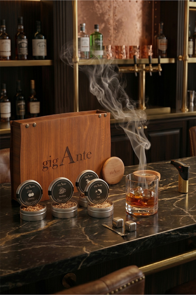gigAnte Cocktail & Whiskey Smoking Set – 4 Different Flavoring Shavings, Jet ...