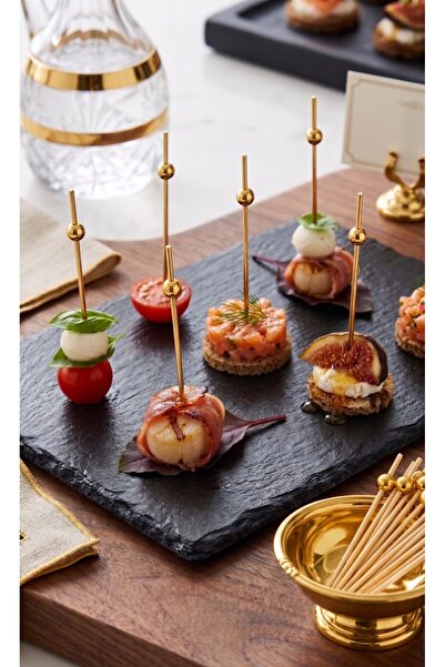 RED KİTCHEN Gold İnci Başlıklı Bambu Sunum Kürdanı - 20’li Paket - Lüks Kokte...