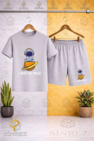 SİNREZ Tricou imprimat cu guler rotund ASTRONAUT SPACE PLANET ON THE HILL - S...