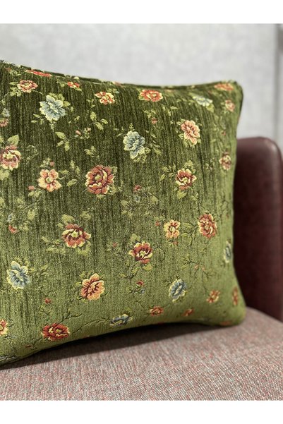 Fabricland Tapestry Woven Linen Green Color Ribbed Cushion Cover 43X43Cm