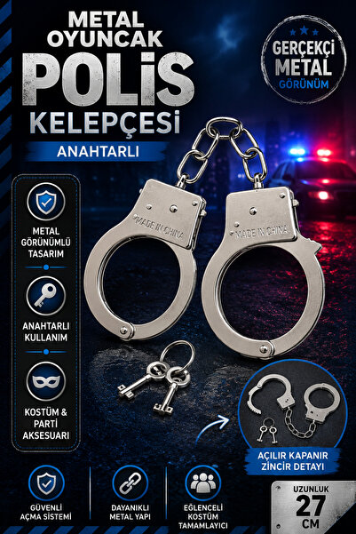 Tamsena Store Metal Oyuncak Polis Kelepçesi Anahtarlı Silver Parti Kostüm Aks...