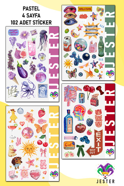 Jester Patel Renkli 4 sayfa Sticker, Çıkartma, Günlük, Ajanda, Planlayıcı, Bu...
