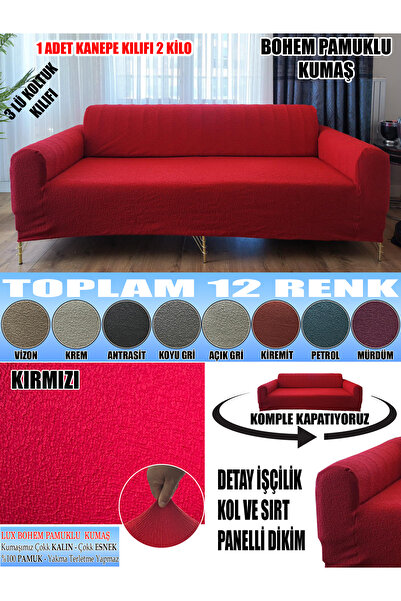 İLYEVTEKSTİLİ BOHEM PAMUKLU KUMAŞ KOLTUK-KANEPE KILIFI 3LÜ KOMPLE GİYDİRME KA...