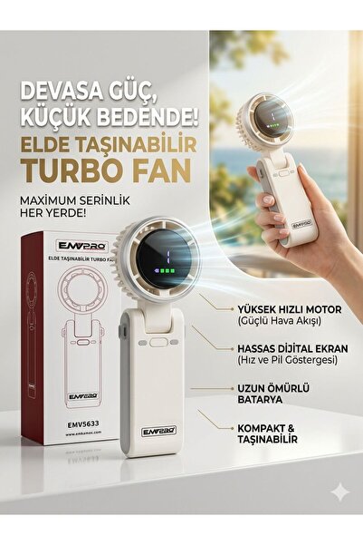 EMV EmVpro Dijital Göstergeli Taşınabilir Mini El Fanı - Katlanabilir Şarjlı ...