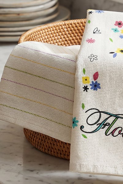 Zühre Home 2-Piece Airless Printed Kitchen and Hand Towels, Cloth for Wiping Boards |   High Absorbency, Fast Drying |   40X60 cm