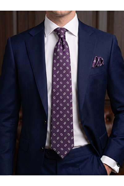 Gutiero Purple Patterned Classic Tie Set with Handkerchief
