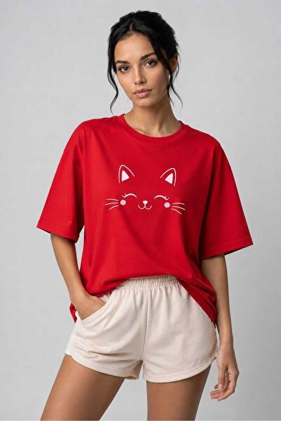 OWNME Tricou oversize cu imprimeu pisică pentru femei
