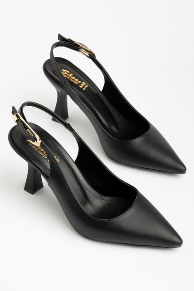 LEMUES SHOES Pantofi negri cu toc Kilasik și cataramă ascuțită pentru femei