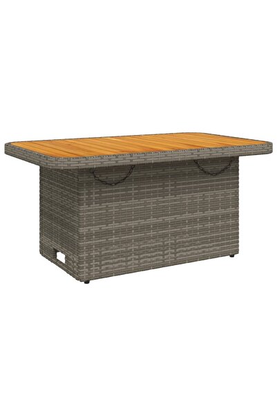 vidaxl Garden table, gray, 90x55x71 cm, polyrattan and acacia wood