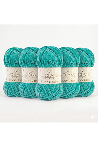 WOLANS Bunny Baby 56 Turquoise Velvet Knitting Yarn Chenille Yarn Shawl, Blan...