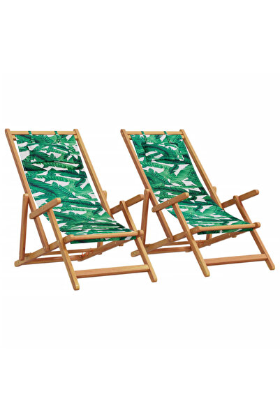 vidaxl Scaune de plajă pliabile 2 buc model frunze, textil/lemn masiv