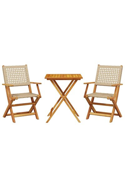 vidaxl Bistro furniture set, 3 pieces, beige polyrattan/solid wood