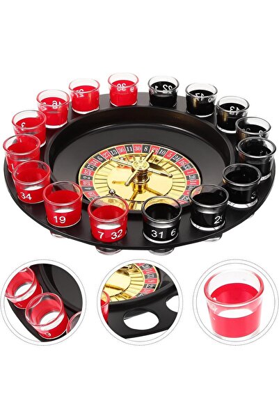 Flippy Joc de ruletă cu pahare de shot și planșă de blackjack, 31 cm, roșu-negru