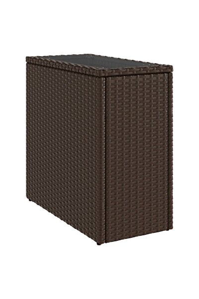 vidaxl Masă laterală grădină, blat sticlă, maro 58x27,5x55cm poliratan