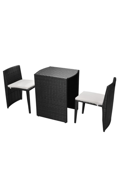 vidaxl Set mobilier bistro cu perne, 3 piese, negru, poliratan