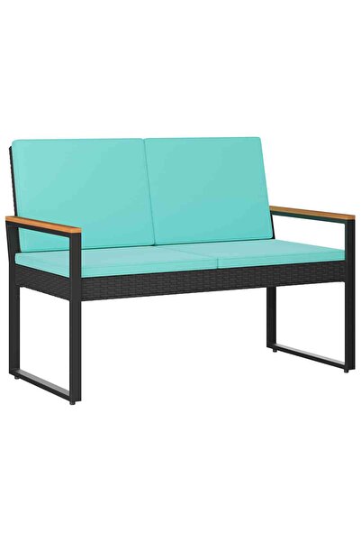 vidaxl Bancă de exterior Negru și Turcoaz 107 x 61 x 80 cm poliratan