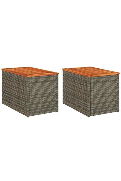 vidaxl Mese laterale de grădină 2 buc. gri 55x34x37cm lemn/poliratan
