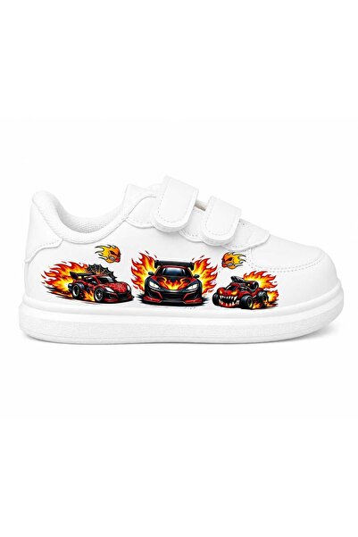 alcdesing Three Red Cars Printed on White Tape Children's Sports Shoes Sneaker