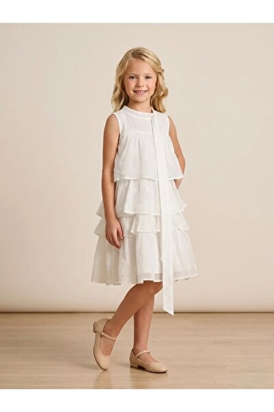 Çikoby Layered Voile Dress with Tie-Back Detail at the Neck