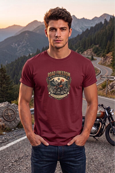 WİDİ Tricou pentru bărbați cu imprimeu Road Freedom Motorcycle, design retro ...