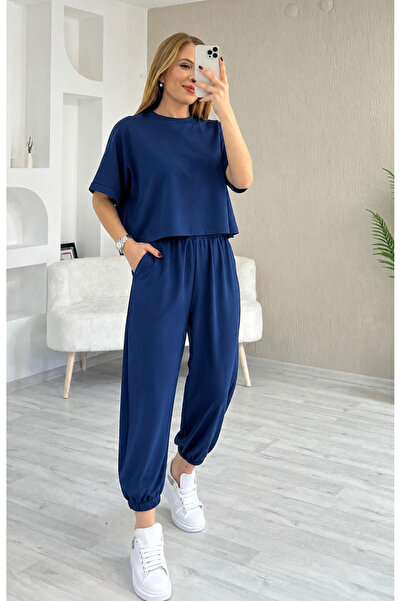 moda paketi Set dublu din modal bleumarin pentru femei, combinație de pantalo...
