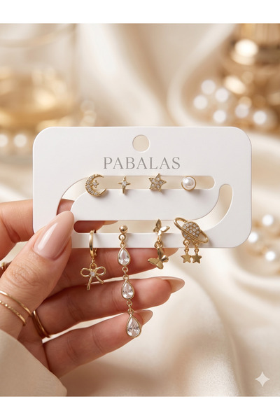 PABALAS Gold Color Brass Earring Set 8 Pairs 16 Pieces Tarnish Resistant Moon...