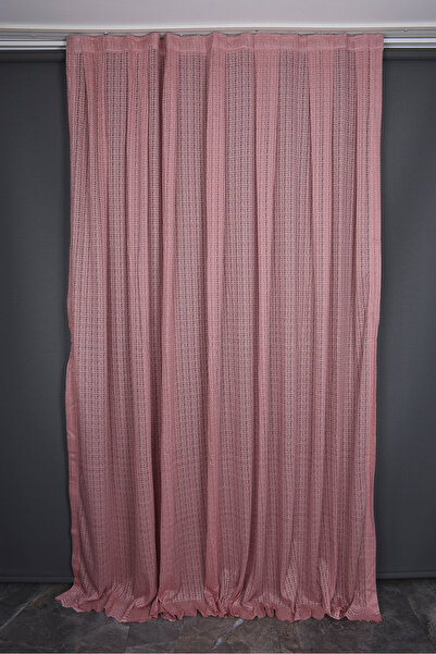 AKÇA TEKSTİL Checkered Model Dried Rose Color Single Wing Ready-Made Pleated ...