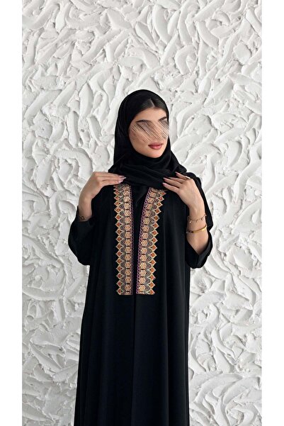 AYA mwt5034 قماش اسود كريب مع كلفة رمضاني قصة نص بشت