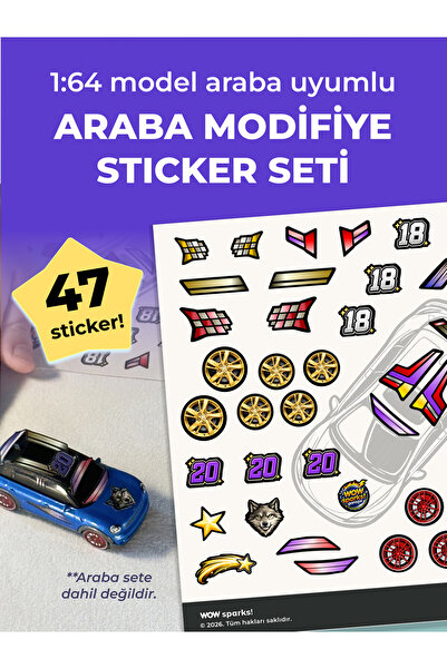 WOW sparks! 1:64 Diecast Araba Modifiye Sticker Seti, “Kurt Takımı”, 47 stick...