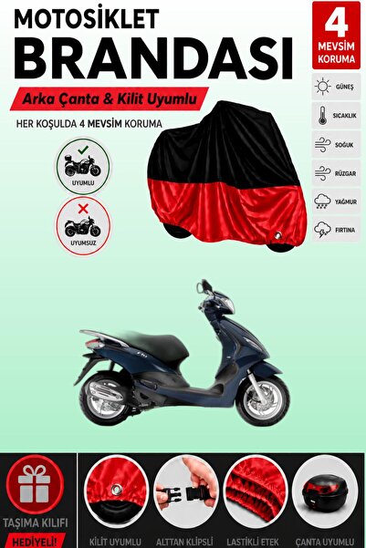 Cemku Double غطاء علوي أسود - سفلي أحمر، حقيبة خلفية متوافقة مع دراجة نارية م...