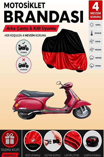 Cemku Double Black Top - Red Bottom, Rear Bag Compatible Piaggio Vespa Cosa M...