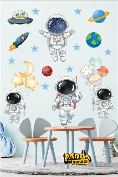 PANDA SOKAĞI Astronot , gezegenler ve yıldızlar kendinden yapışkanlı duvar st...