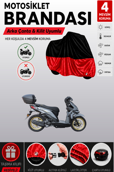 Cemku Double Black Top - Red Bottom, Rear Bag Compatible Yuki Route 110 Motor...