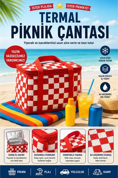 Northern Star Termal Piknik Çantası 25 LT Kırmızı Beyaz | Kamp Plaj Araba İçi...