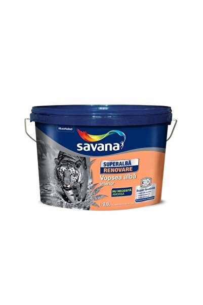 Savana Vopsea lavabilă pentru interior, Super lavabilă 8.5 L, Savana, Alb sup...