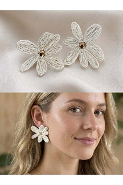 Retrobird Wicker Design Daisy Earrings for Women Ecru