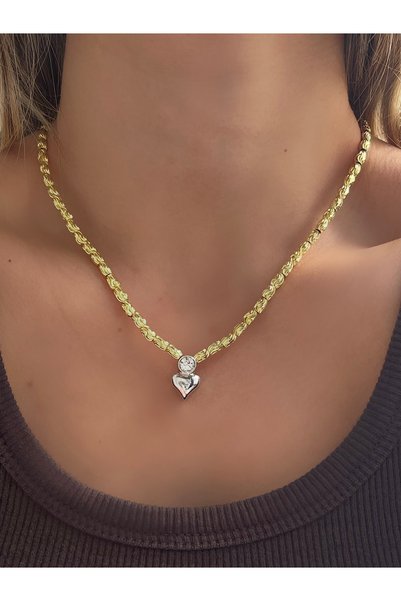 Twinssis Accessories قلادة على شكل قلب مع سلسلة حلزونية