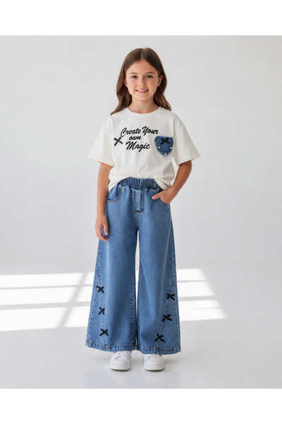 Stilera Girls' Printed T-Shirt and Denim Flared Pants Set