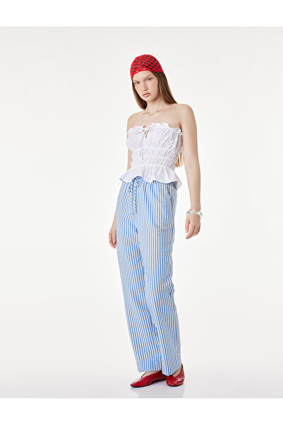 Koton Cotton Tie-Detail Drawstring Strapless Crop Top