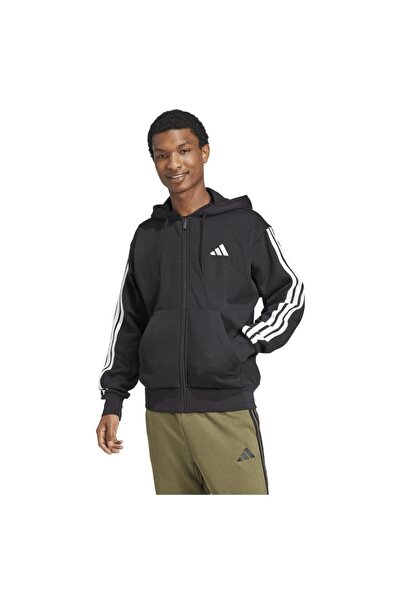 adidas Hanorac cu fermoar integral din fleece pentru bărbați Essentials 3-S, ...