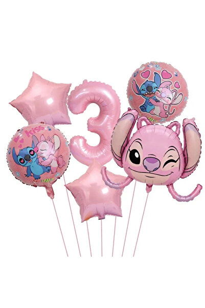 Baloane Vesele Set Baloane Aniversare 3 Ani Tematica Stitch și Angel Roz SET3...