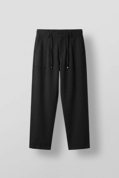ablukaonline Men's Relaxed Fit Lace-Up Comfortable Fit Pants Black